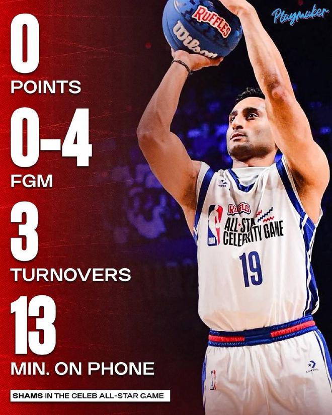 還是忘不了本行，Shams名人賽數(shù)據(jù)：4投0中3失誤，看手機13分鐘